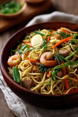 spaghetti with shrimps close up background italian cuisine