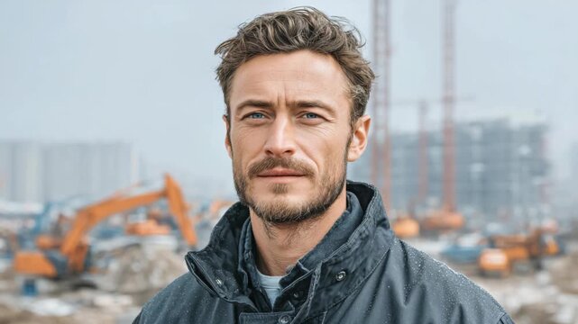 Caucasian man a worker with  construction site 
