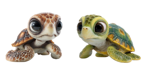 Set of Cute turtle isolated on a transparent background