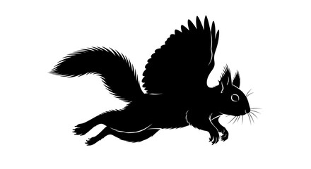 Fototapeta premium side profile of a flying squirrel silhouette: a whimsical, black vector illustration isolated on transparent background, perfect for logo design or fantasy art projects