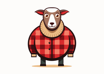 Cozy Sheep Wearing Classic checkered pattern Flannel Shirt  vector illustration art design 