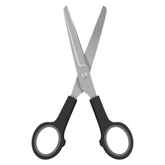 Isolated Silver Scissors with Black Handles on a White Background, Flat vector