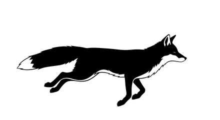 side profile of a running fox, isolated on a transparent background: a striking black and white vector illustration for design projects