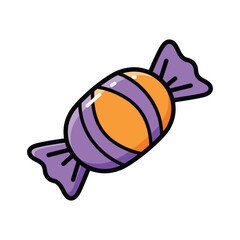 Cartoon Illustration of a Wrapped Candy with Purple and Orange Colors, Flat vector