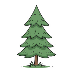 Cartoon Fir Tree Illustration with Green Needles and Brown Trunk, Flat vector
