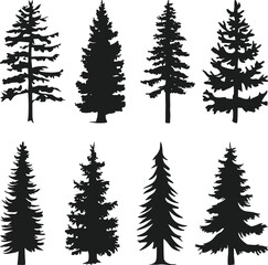 Obraz premium Set of Fir Tree Silhouettes for Nature and Forest Design Themes