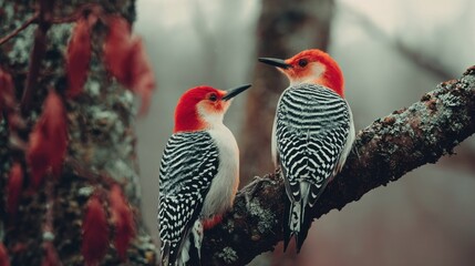 Two red-bellied woodpeckers on a branch
