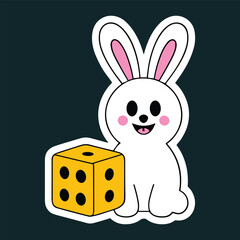 Cute Cartoon Bunny with Dice Vector Illustration