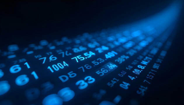 Blue Digital Data Stream with Glowing Numbers technology - Powered by Adobe