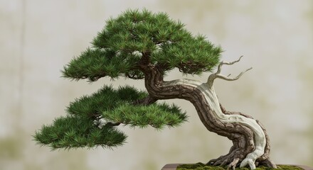 Sculpted by Time: A Pine Bonsai with a Dramatic, Twisted Trunk and White Shari