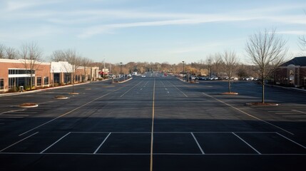 Empty parking lot at a shopping center on a clear day