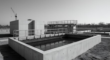Obraz premium Wastewater Treatment Plant Exterior Black and White