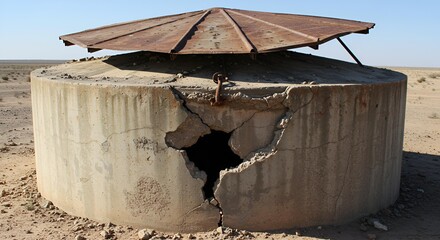Abandoned Water Tank in Desert Landscape