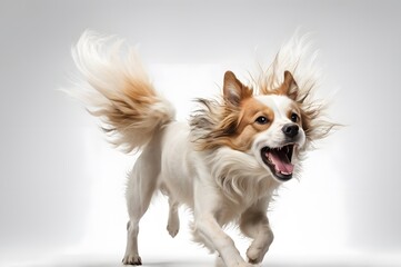 Excited dog running happily with mouth open, perfect for pet care or playful animal ads