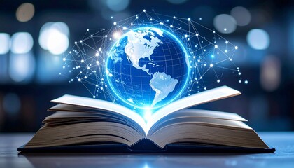Digital access concept with open book and globe, tech and information freedom