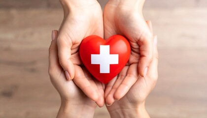 Hands forming a heart with Red Cross logo in the center