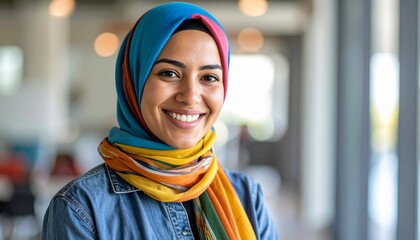 a Muslim woman smiles at the camera