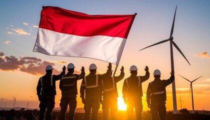group of people holding flag of Indonesia
