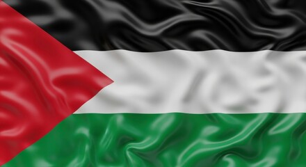 Obraz premium A waving palestine flag with black white green and red colors in a close up detailed view