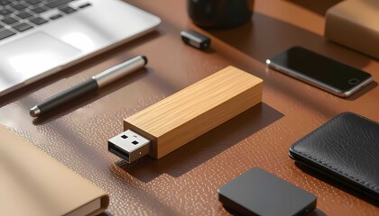 Topview of Sustainable Office Supply for Digital Memory and Branding