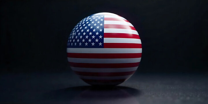 A sphere resembling an egg is patterned with the American flag