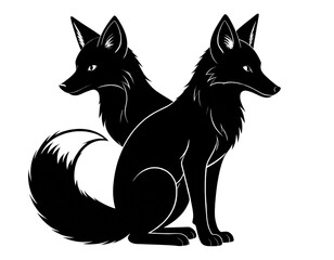 Obraz premium Minimalist Fox Silhouette Logo, Sitting Pose with Curled Tail, Vector Isolated