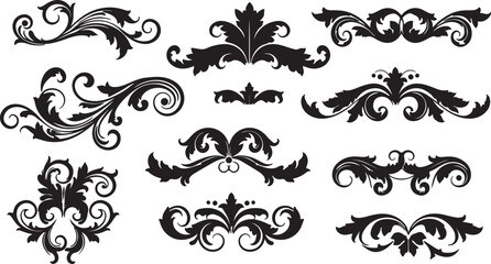 Ornate Black Flourish and Scrollwork Decorative Elements ornament