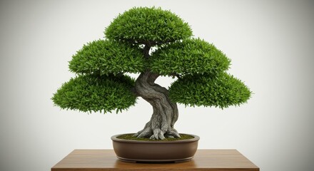 Majestic Bonsai Tree with a Gnarled, Twisted Trunk and Lush Green Canopy