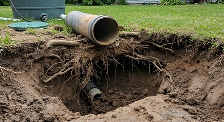 Exposed Septic System Pipe and Roots
