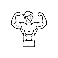 Body builder line art, Workout refers to physical exercise or activity performed to improve fitness, strength, or overall health