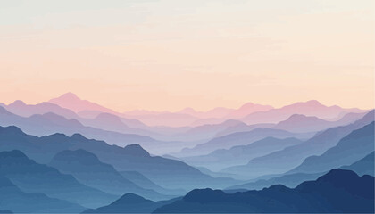 Fototapeta premium Abstract Blue Mountain Range Landscape with Soft Pink Sky in Morning Light