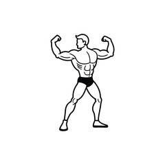 Body builder line art, Workout refers to physical exercise or activity performed to improve fitness, strength, or overall health