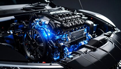 Detailed car engine view