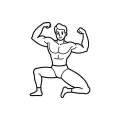 Body builder line art, Workout refers to physical exercise or activity performed to improve fitness, strength, or overall health