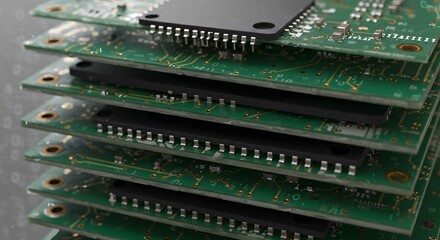 Stacked Circuit Boards Technology Data Processing CloseUp Modern Design.