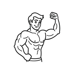 Fototapeta premium Body builder line art, Workout refers to physical exercise or activity performed to improve fitness, strength, or overall health