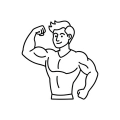 Body builder line art, Workout refers to physical exercise or activity performed to improve fitness, strength, or overall health