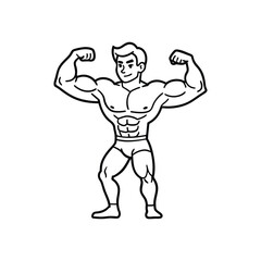Fototapeta premium Body builder line art, Workout refers to physical exercise or activity performed to improve fitness, strength, or overall health