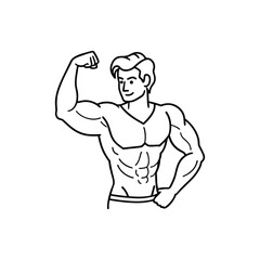 Body builder line art, Workout refers to physical exercise or activity performed to improve fitness, strength, or overall health