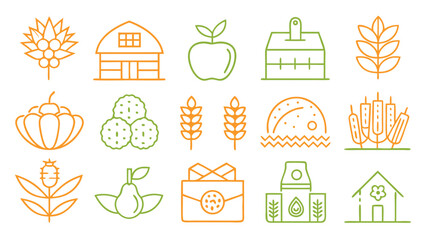 Organic Agriculture Farming and Natural Food Line Icons Set Vector Illustration