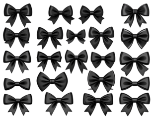 Elegant Monochrome Ribbon Bows Set in Classic Styles, Symmetrical Front Views, Isolated