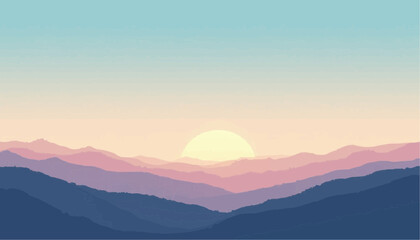 Obraz premium Sunset Over Mountain Range with Soft Pastel Colors in Scenic Landscape