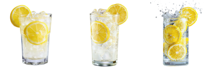 Refreshing Lemonade with Ice and Lemon Slices - Cool Summer Drink in a Transparent Glass