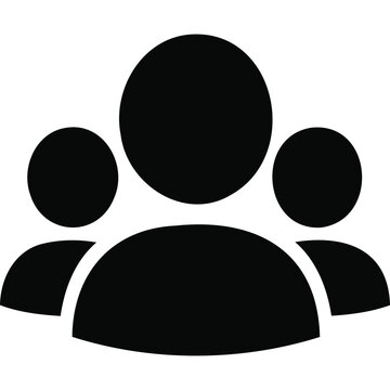 A simple black silhouette illustration depicting a group of three people with circular heads and shoulders
