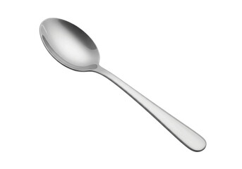 A polished stainless steel spoon positioned on a neutral background, ideal for culinary use