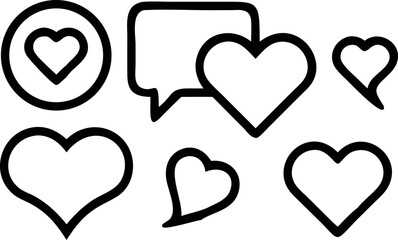 Set of Hand Drawn Outline Heart and Comment Icons for Social Media