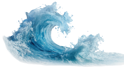 Powerful ocean wave cresting, light blue, detailed foam