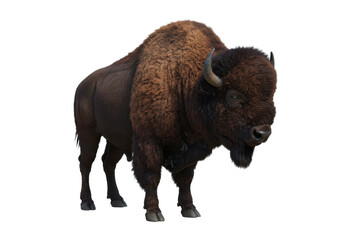 Fototapeta premium Majestic bison standing in a serene grassland with mountains in the background