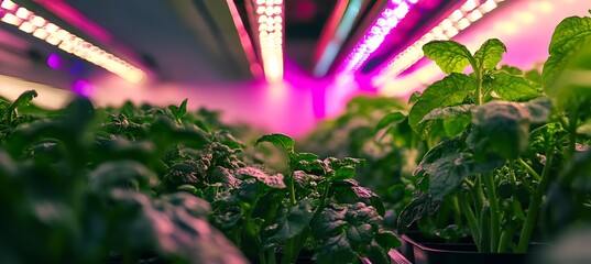 LED-lit cucumber farm inside climate pod with automated watering 