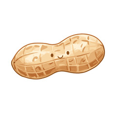 Adorable peanut character illustration with a cute smiling face, perfect for food-related designs and healthy snack promotions, ideal for children's content and educational materials.